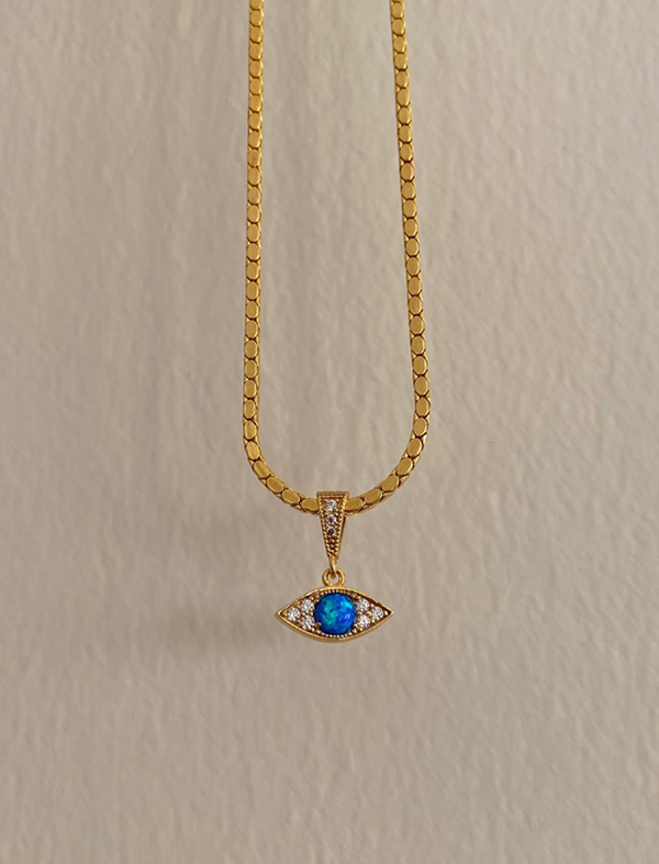 Barley chain opal eye necklace