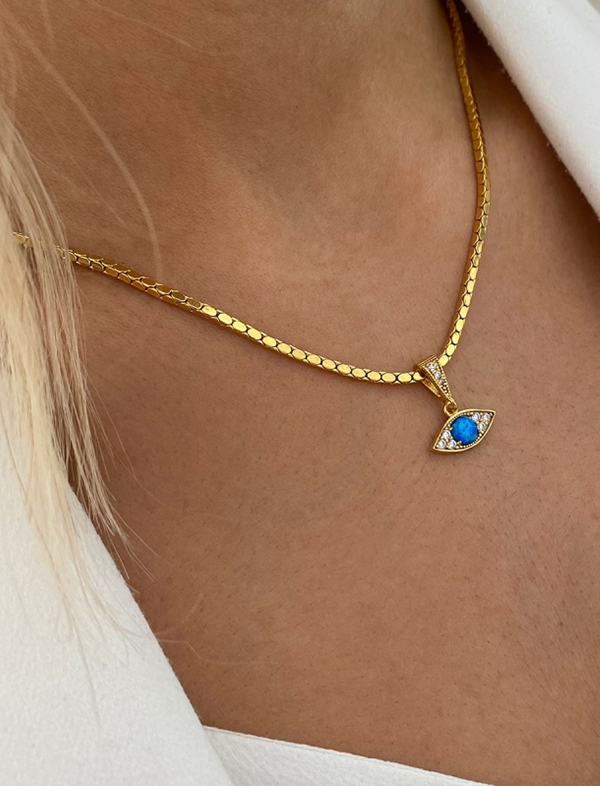 Barley chain opal eye necklace