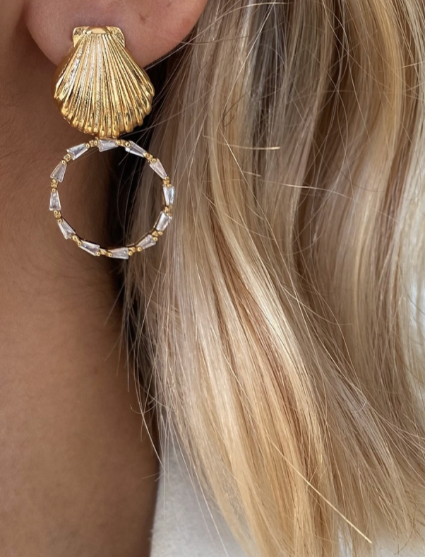 Handmade shell zircon hoop earrings