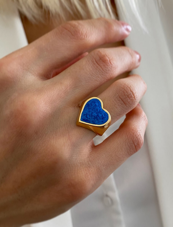 Handmade enamelled heart ring