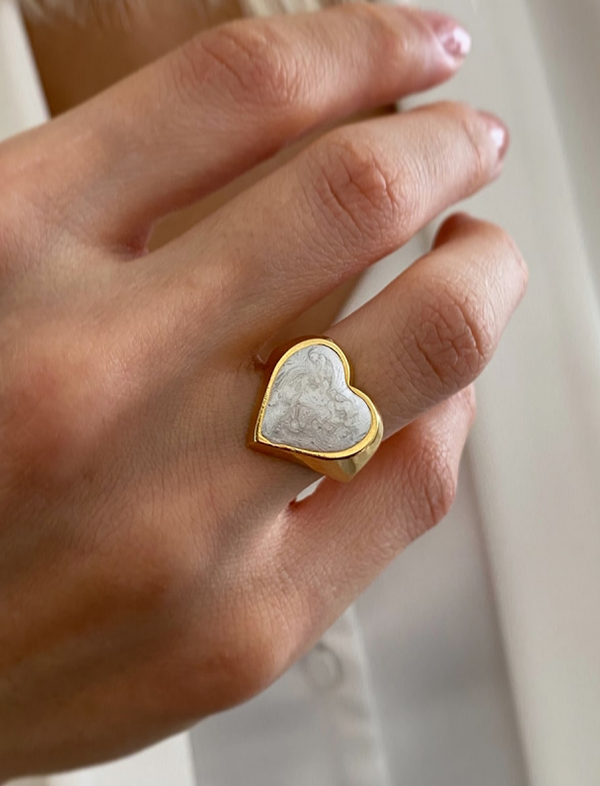 Handmade enamelled heart ring