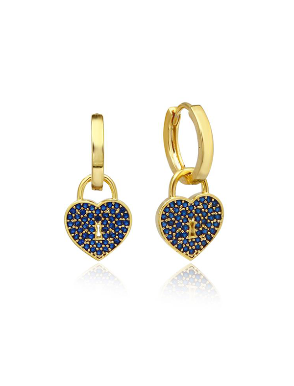 Zircon minimal heart lock earrings