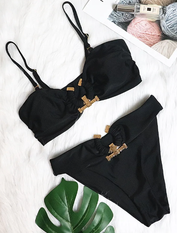 Gold buckle bikini set