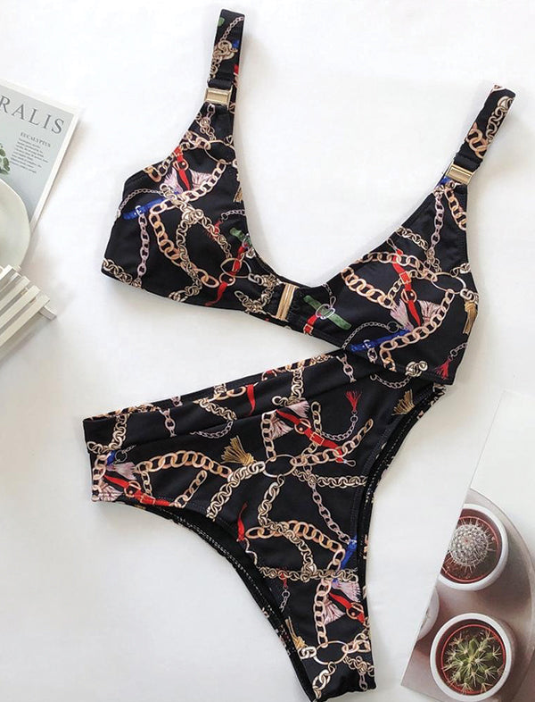 Chain print bikini set