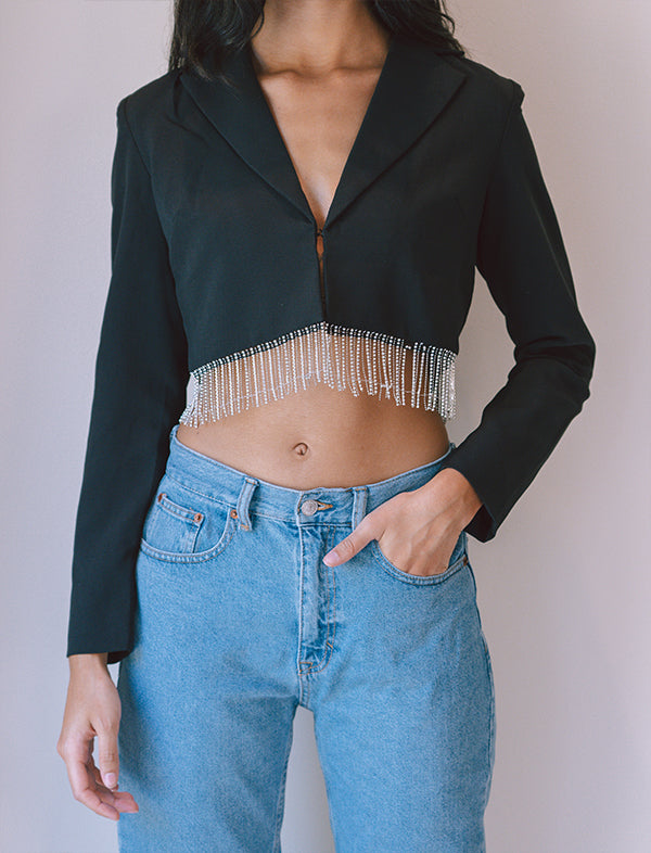 Crystal-embellished cropped blazer