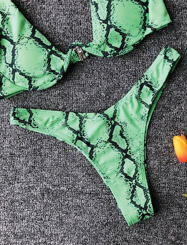 Green snakeskin bikini set