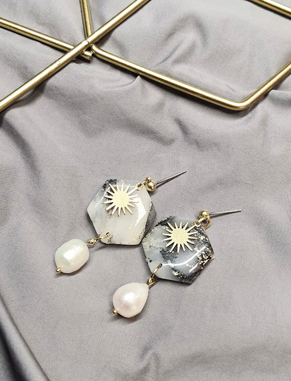 Hexagon clay earrings