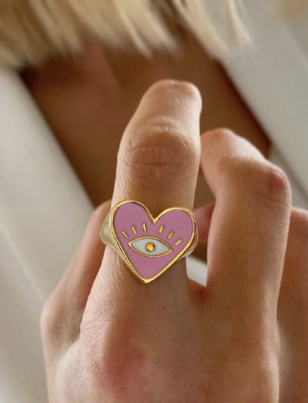 Heart eye ring - Pink