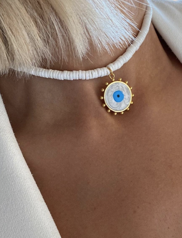 Nacre evil eye choker