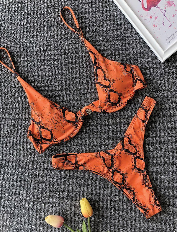 Orange snakeskin bikini set