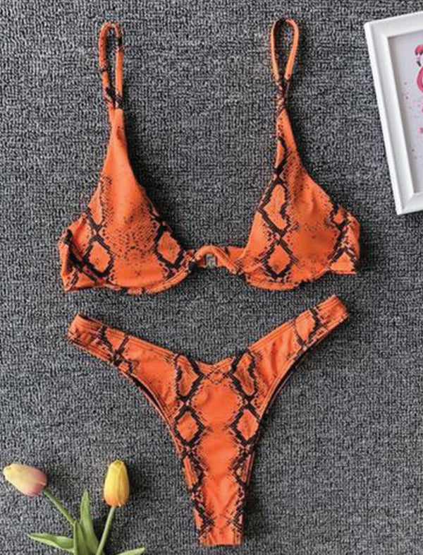 Orange cheap snakeskin bikini