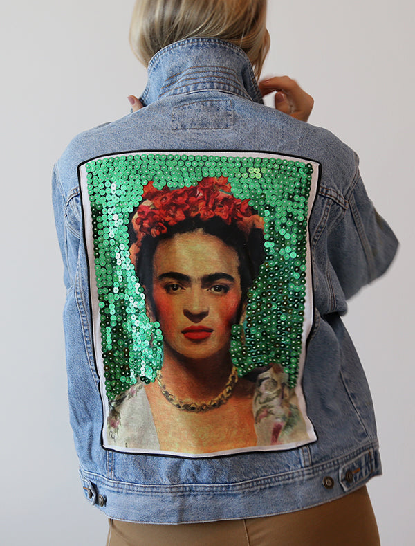 Green Frida upcycled denim jacket