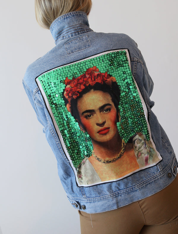 Green Frida upcycled denim jacket