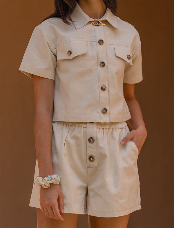 Short sleeve cotton shirt - Beige