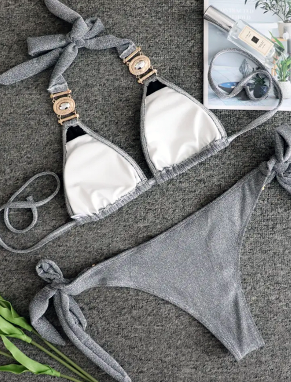 Silver crystal bikini set