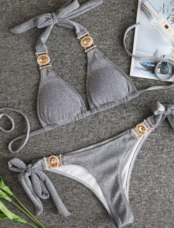 Silver crystal bikini set