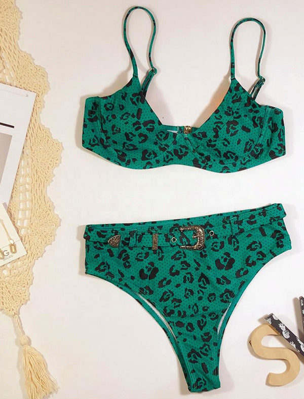 Verde leopard print bikini set